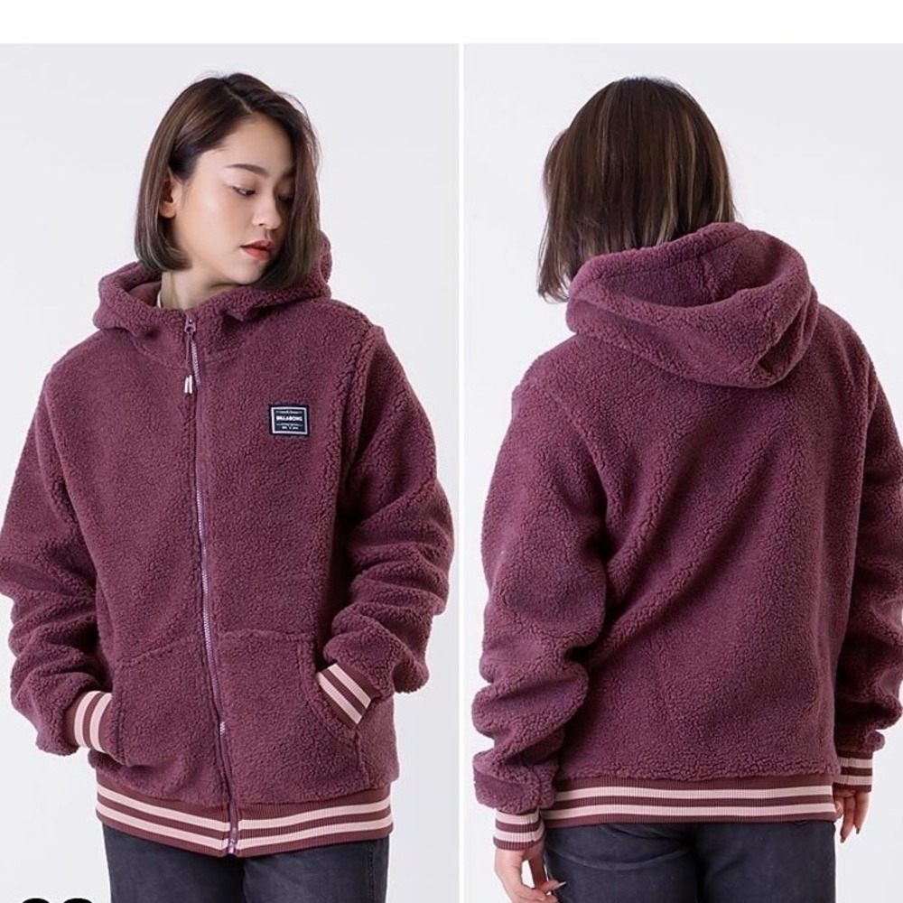 Billabong Maroon Blossom Sherpa Snow Hoodie Sweatshirt Size XS Fleece Zip Hood‎